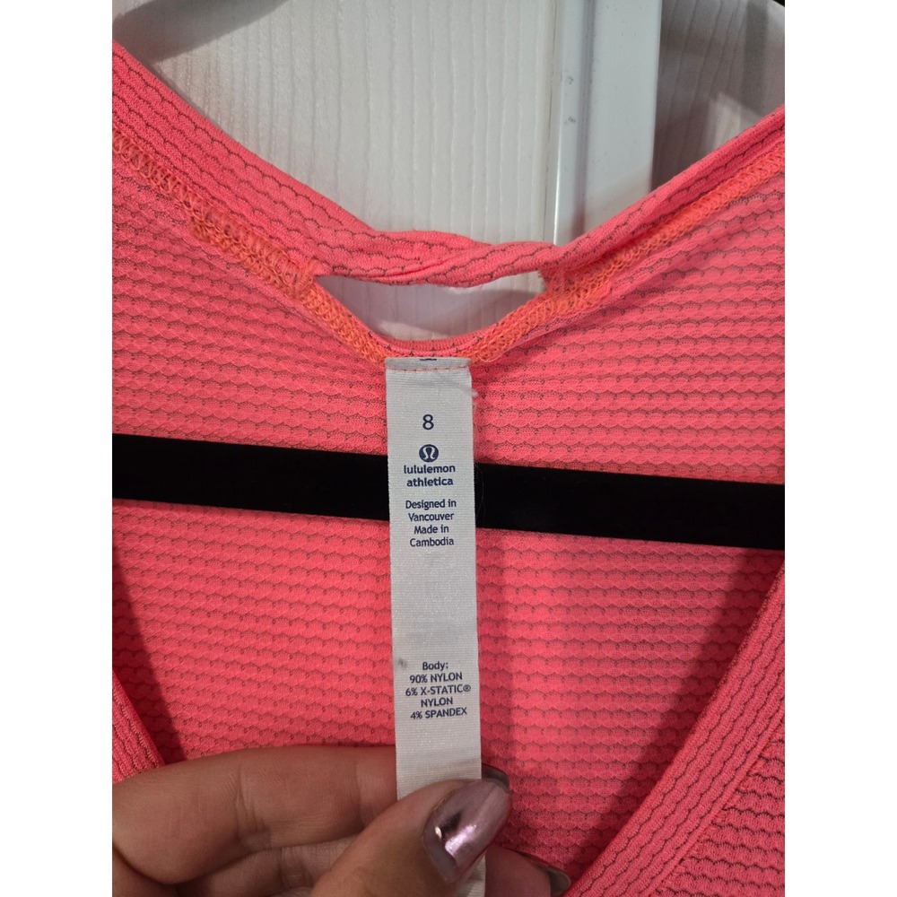 Lululemon Swiftly Tech Short Sleeve V-Neck Shirt Neon Pink Coral Womens Size 8 - Picture 2 of 7